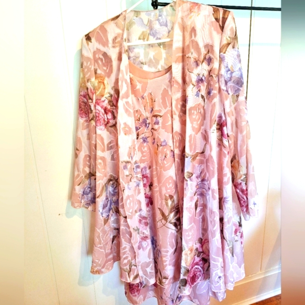 S.L. Fashions Pink Floral Women's Dress and Jacket Size 18